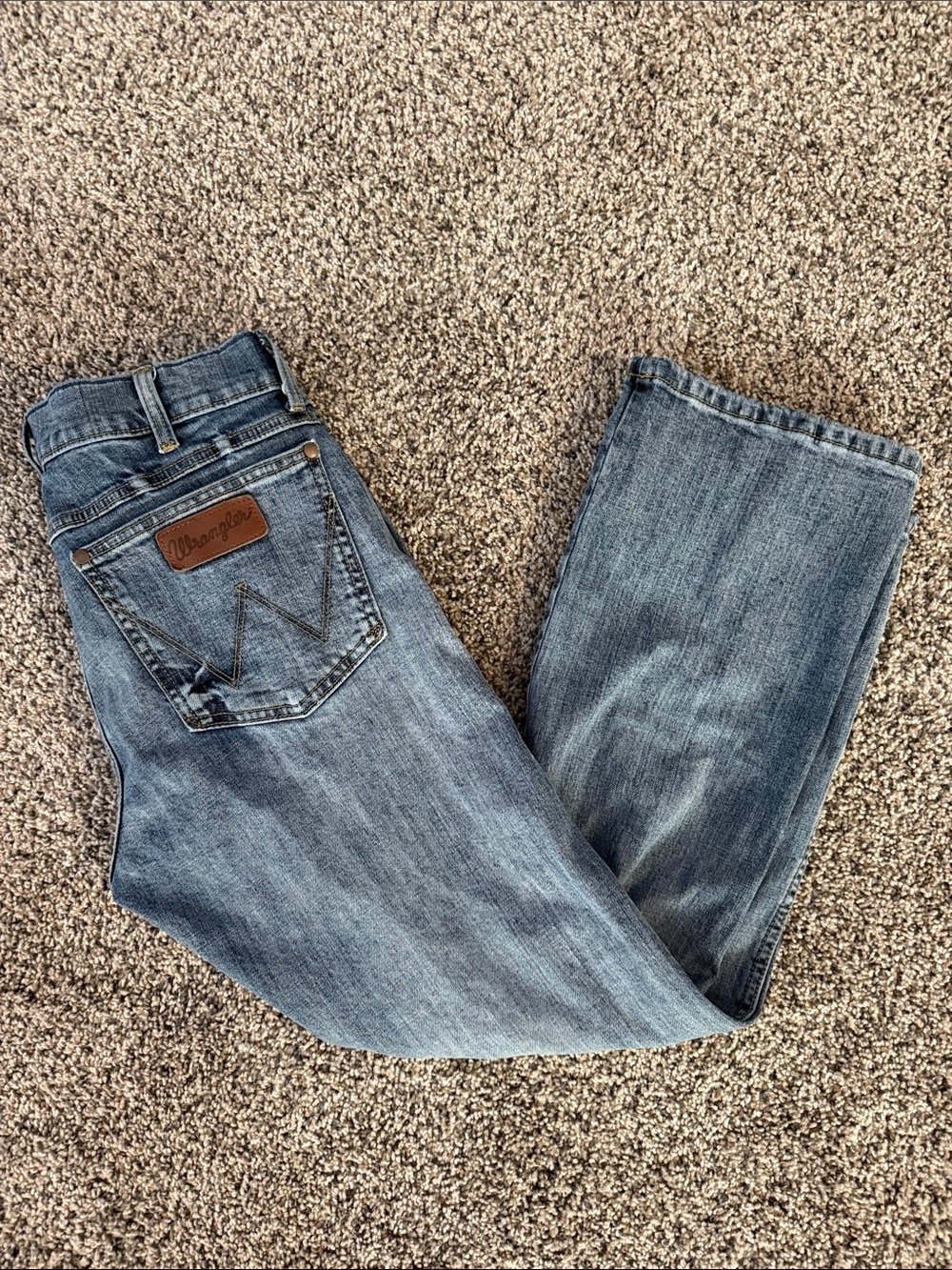 Wrangler Men's Light Blue Bootcut Jeans with Leather Patch
